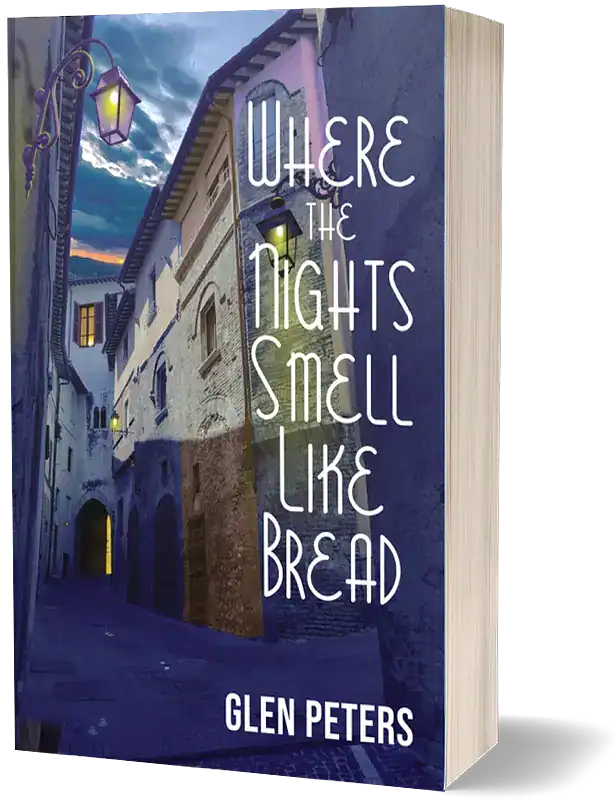 Enchanting book cover featuring a moonlit street scene with cozy lamp lighting, promoting knitting creativity.