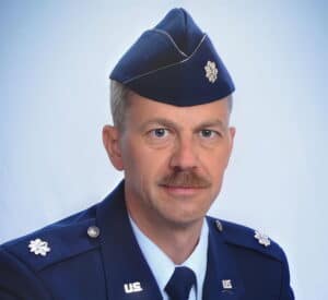Military studio portrait. of author Richard C. Sater in US Air Force uniform.